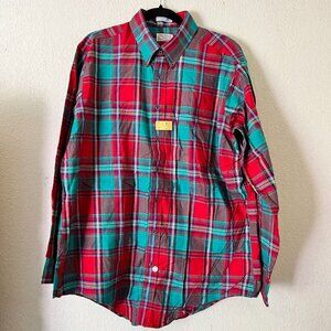 Derek Rayne Men's XL Red Plaid 100% Cotton Long Sleeves Button Down Shirt